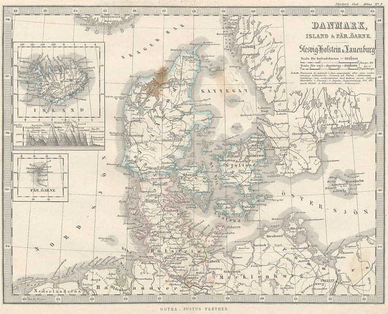 image of map Kaart Danmark, Island & Fär-Öarne. by Stieler Kaart Danmark, Island & Fär-Öarne. by Stieler