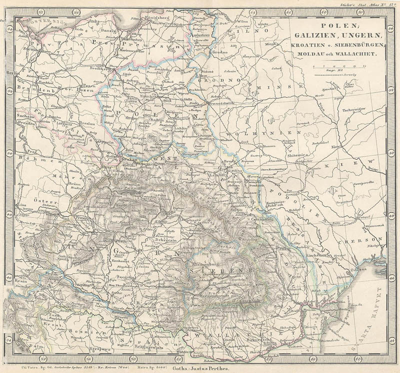 image of map Kaart Polen, Galizien, Ungern, Kroatien, Siebenbürgen, Moldau och Wallachiet. by Stieler Kaart Polen, Galizien, Ungern, Kroatien, Siebenbürgen, Moldau och Wallachiet. by Stieler