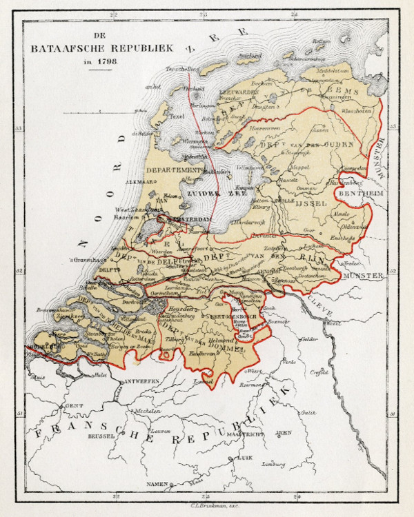image of map De Bataafsche Republiek in 1798 by C.L. Brinkman, Amsterdam map De Bataafsche Republiek in 1798 by C.L. Brinkman, Amsterdam