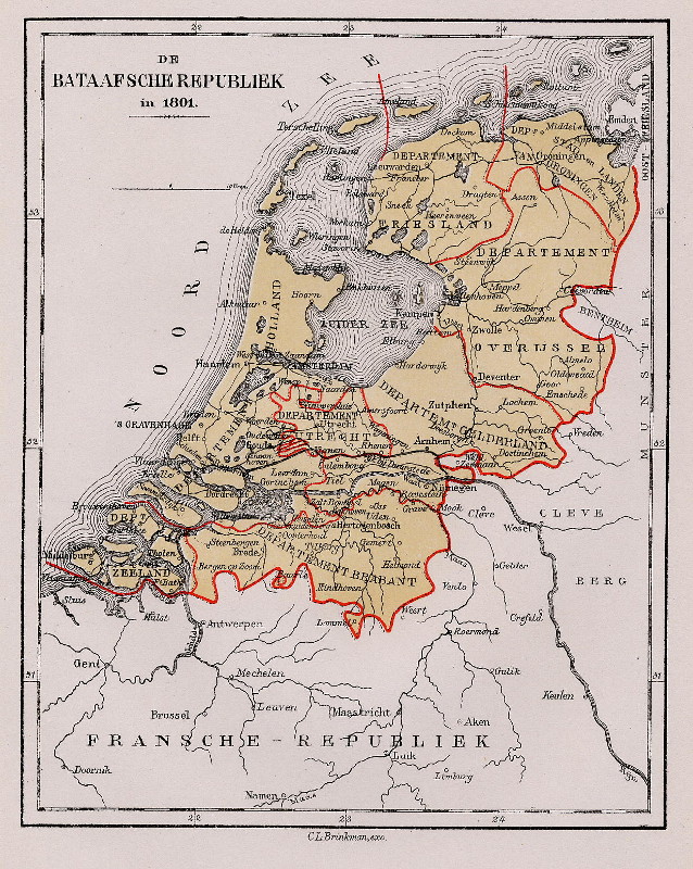 image of map De Bataafsche Republiek in 1801 by C.L. Brinkman, Amsterdam De Bataafsche Republiek in 1801 by C.L. Brinkman, Amsterdam