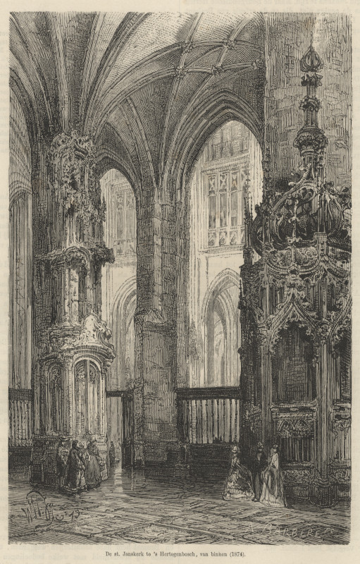 view De st. Janskerk te ´s Hertogenbosch, van binnen (1874) by A. Barberes