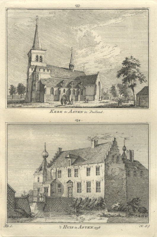 view Kerk te Asten in Peelland; ´t Huis te Asten 1738 by H. Spilman naar J. de Beijer