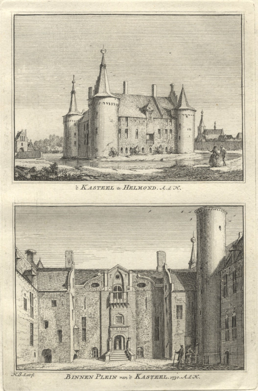 view ´t Kasteel te Helmond, Binnen Plein van ´t Kasteel 1730 by A. de Haan, H. Spilman