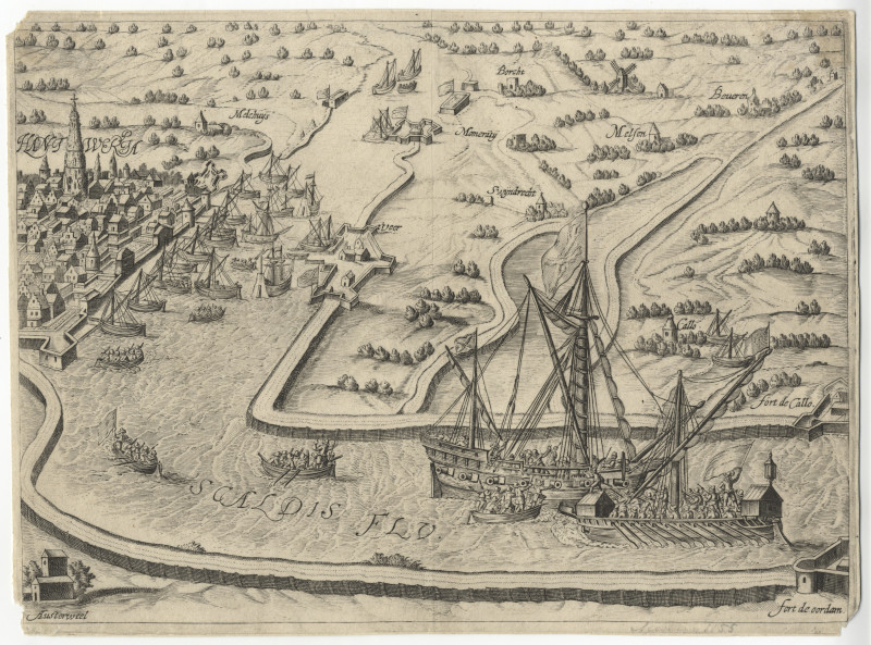 Zwarte Galei van Dordrecht overvalt Spaanse Schepen voor Antwerpen by B.W. Dolendo