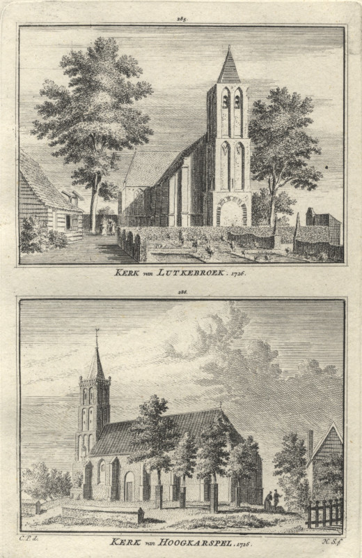 view Kerk van Lutkebroek, 1726; Kerk van Hoogkarspel, 1726 by H. Spilman, C. Pronk
