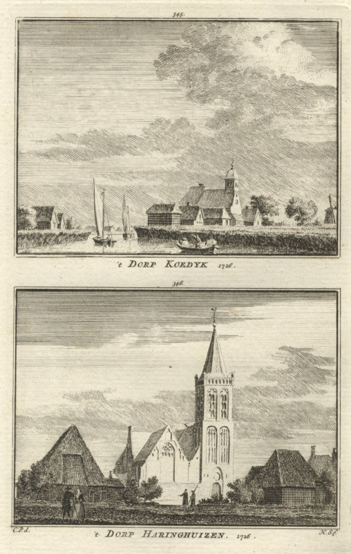 view ´t Dorp Koedyk; ´t Dorp Haringhuizen. 1726 by H. Spilman, C. Pronk