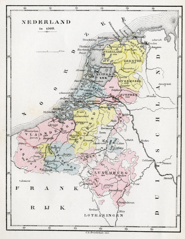 map Nederland in 1560  by C.L. Brinkman, Amsterdam