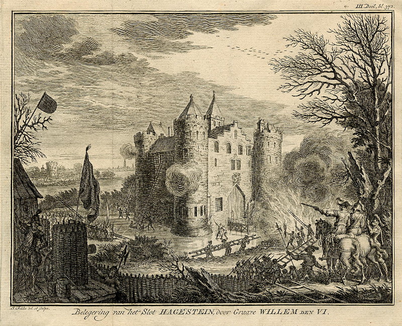 Belegering van het Slot Hagestein, door Graave Willem den VI by Simon Fokke