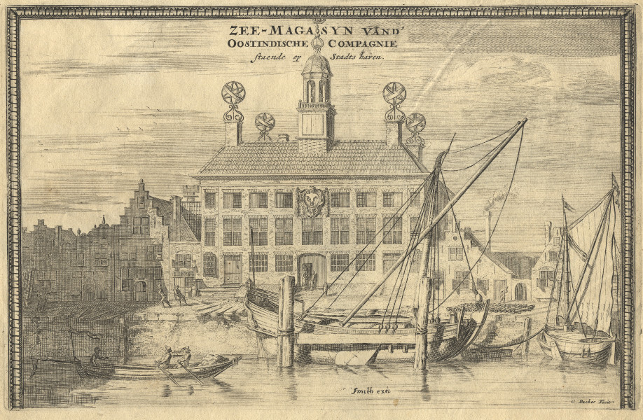 Zee-magasyn vand´ Oostindische Compagnie, staende op Stadtshaven by J. Verkoye, C. Decker