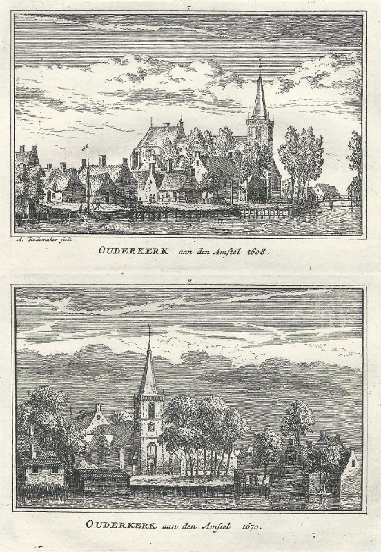 view Ouderkerk aan den Amstel 1608; 1670 by Abraham Rademaker