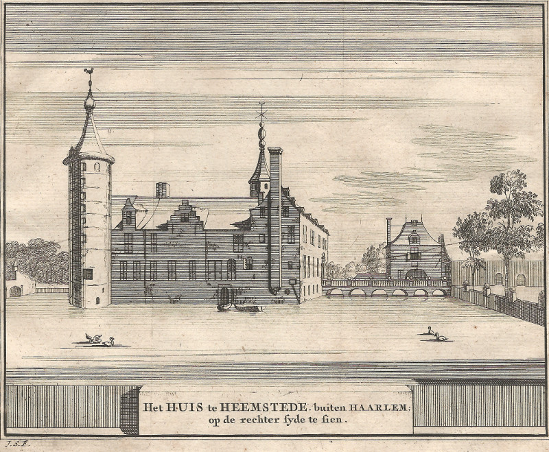 Het Huis te Heemstede, buiten Haarlem, op de rechter syde te sien by J. Schijnvoet, naar R. Roghman