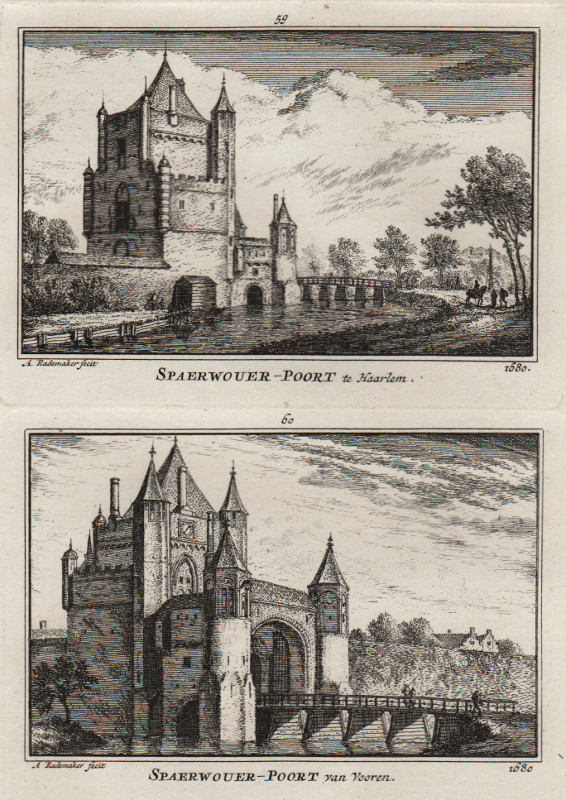 view Spaerwouer-Poort te Haarlem; Spaerwouer-Poort van Vooren. 1680. by A. Rademaker