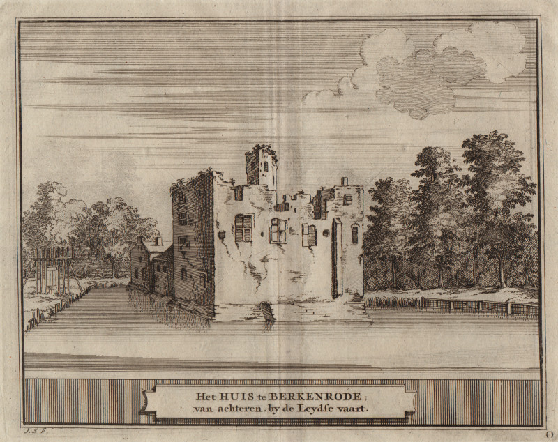 Het Huis te Berkenrode van achteren, by de Leydse vaart. by J. Schijnvoet, naar R. Roghman