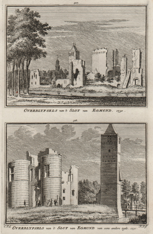 view Overblyfsels van ´t Slot van Egmond;  .. van eene andere zyde. 1730. by H. Spilman, C. Pronk