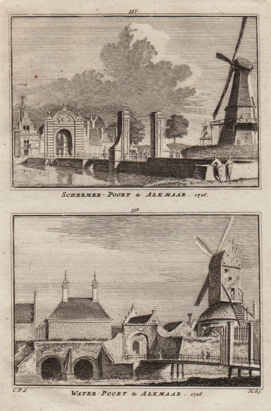 view Schermer-Poort te Alkmaar; Water-Poort te Alkmaar, 1726 by H. Spilman, C. Pronk