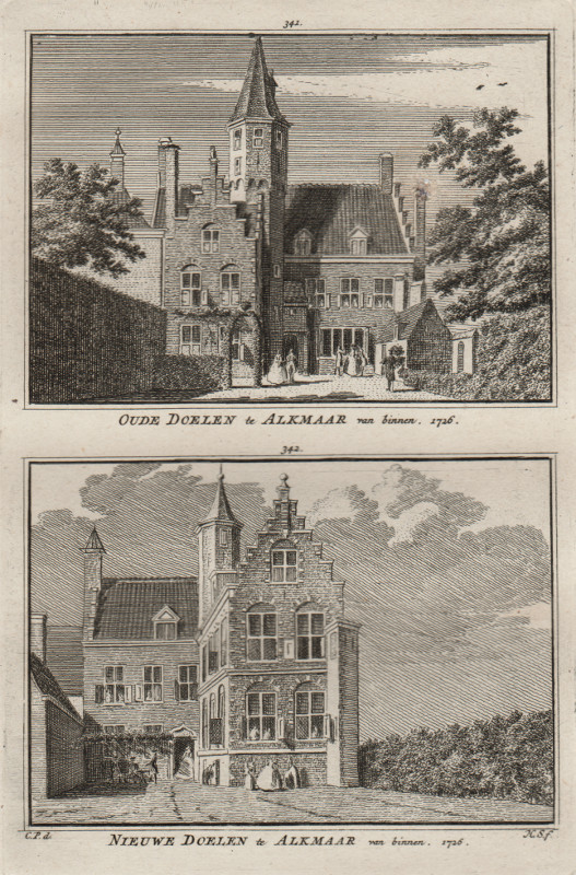 view Oude Doelen te Alkmaar van binnen; Nieuwe Doelen te Alkmaar van binnen; 1726 by H. Spilman, C. Pronk
