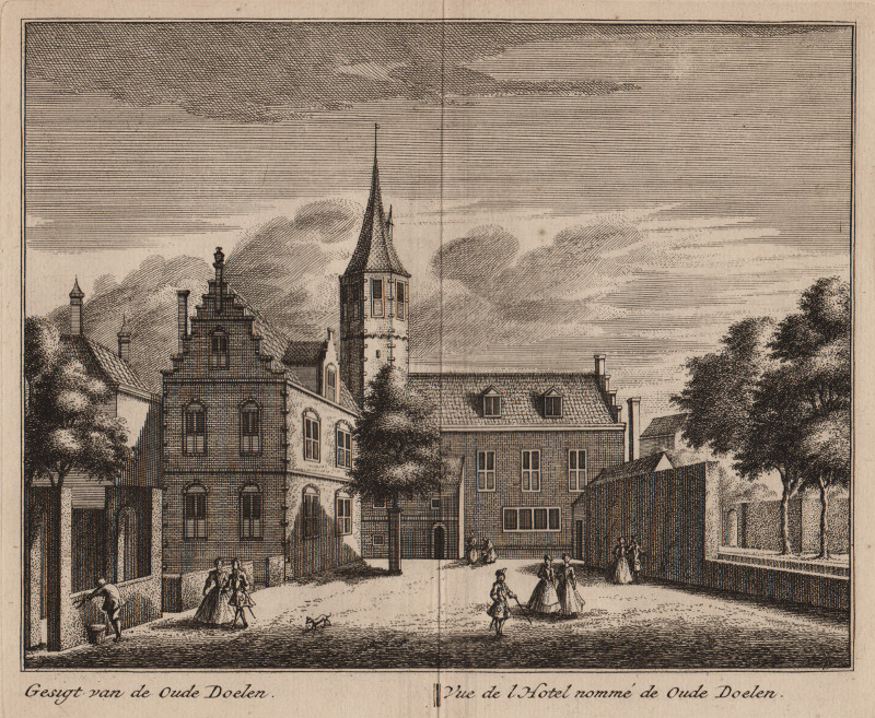 Gesigt van de Oude Doelen; Vue de l´Hotel nomme de Oude Doelen by L. Schenk, A. Rademaker