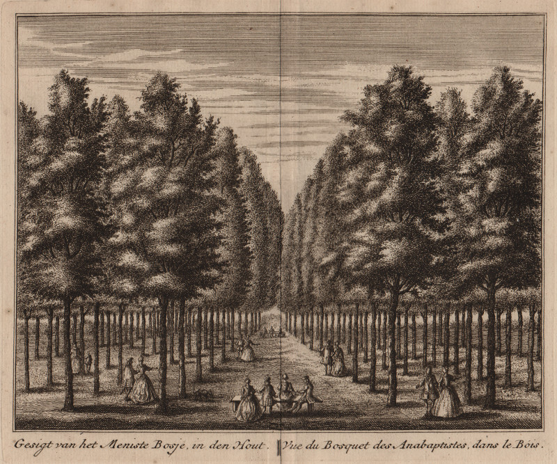Gesigt van het Meniste Bosje, in den Hout; Vue de Bosquet des Anabaptistes, dans le Bois by L. Schenk, A. Rademaker