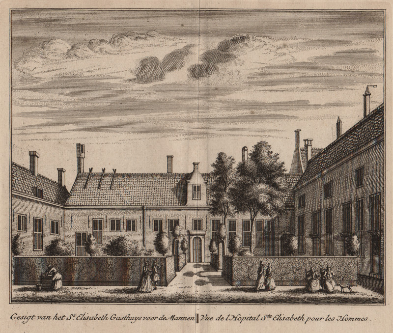 Gesigt van het St. Elisabeth Gasthuys voor de Mannen; Vue de L´Hopital Ste. Elisabeth pour les by L. Schenk, A. Rademaker