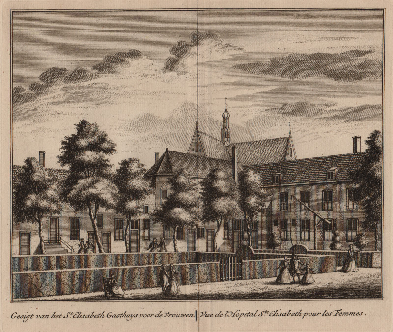 Gesigt van het St. Elisabeth Gasthuys voor de Vrouwen; Vue de l´Hopital Ste. Elisabeth pour le by L. Schenk, A. Rademaker