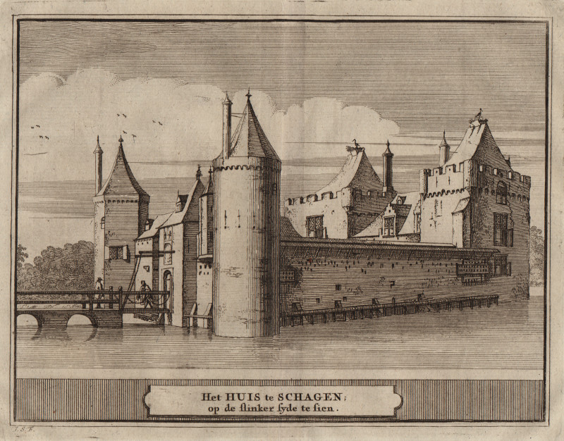 Het Huis te Schagen, op de slinker syde te sien by J. Schijnvoet, naar R. Roghman