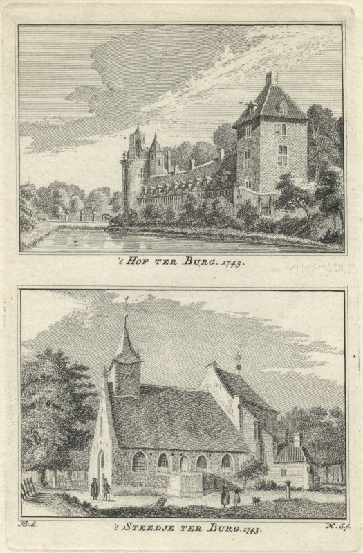 view ´t Hof Ter Burg; ´t Steedje Ter Burg 1743 by H. Spilman, J. de Beijer