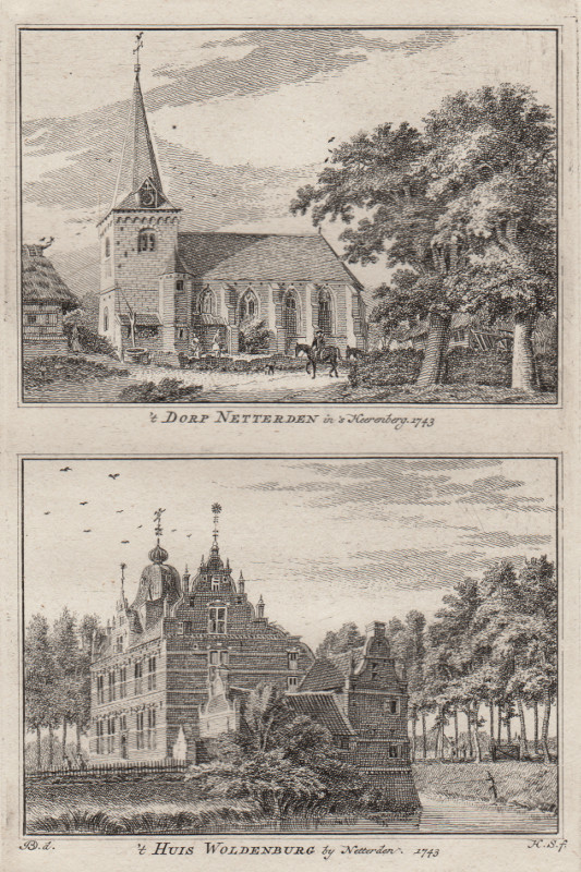 view ´t Dorp Netterden in ´s Heerenberg; ´t Huis Wildenburg by Netterden 1743 by H. Spilman, J. de Beijer