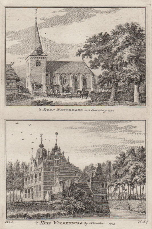 view ´t Dorp Netterden in ´s Heerenberg; ´t Huis Woldenburg by Netterden 1743 by H. Spilman, J. de Beijer