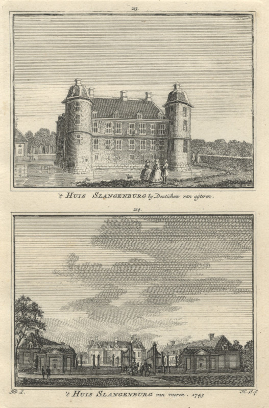 view ´t Huis Slangenburg by Deutichem van agteren, ´t Huis Slangenburg van vooren, 1743 by H. Spilman, J. de Beijer