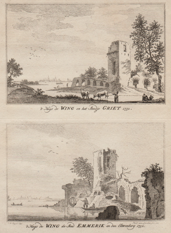view ´t Huys de Wing en het Steedje Griet; ´t Huys de Wing de Stad Emmerik en den Elterenberg by Paul van Liender, Jan de Beijer
