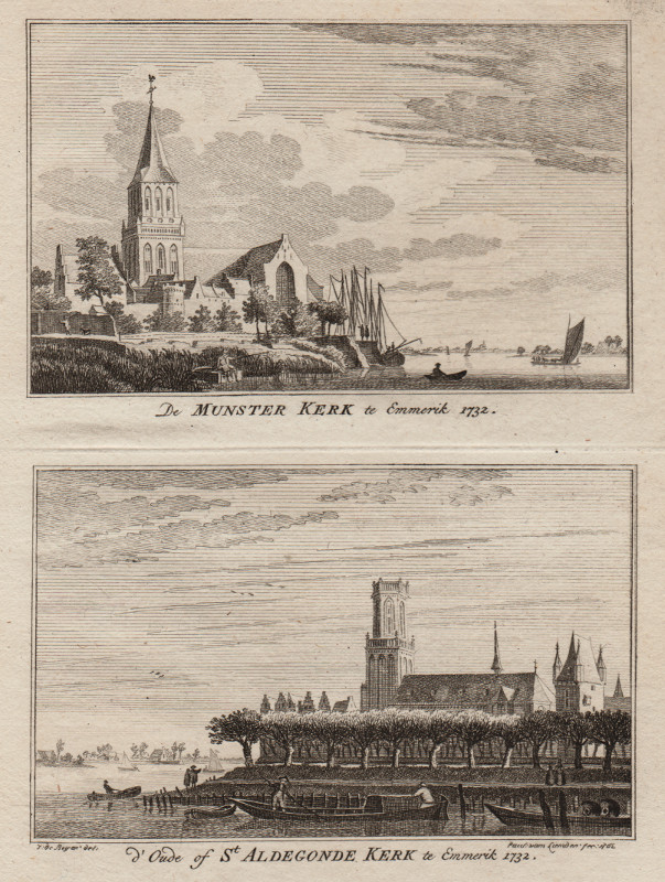 De Munster Kerk te Emmerik 1732; d´ Oude of St. Aldegonde Kerk te Emmerik 1732 by Paul van Liender, Jan de Beijer