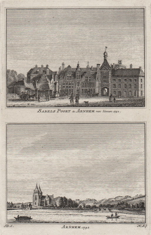 view Sabels Poort te Arnhem van binnen; Arnhem 1742 by H. Spilman, J. de Beijer