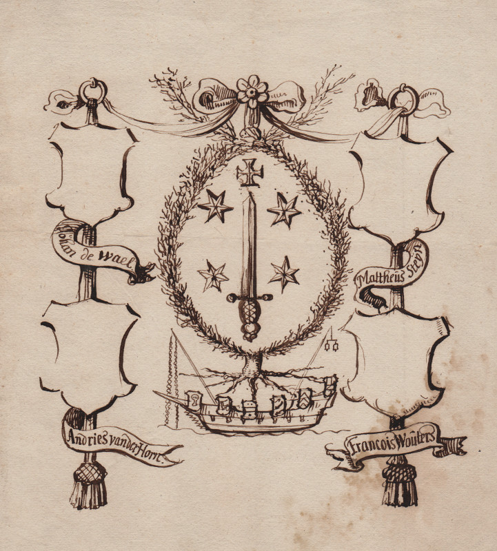 Het wapen van Haarlem en vier burgemeesters by nn