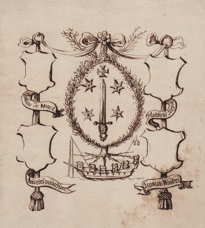 Het wapen van Haarlem en vier burgemeesters by nn