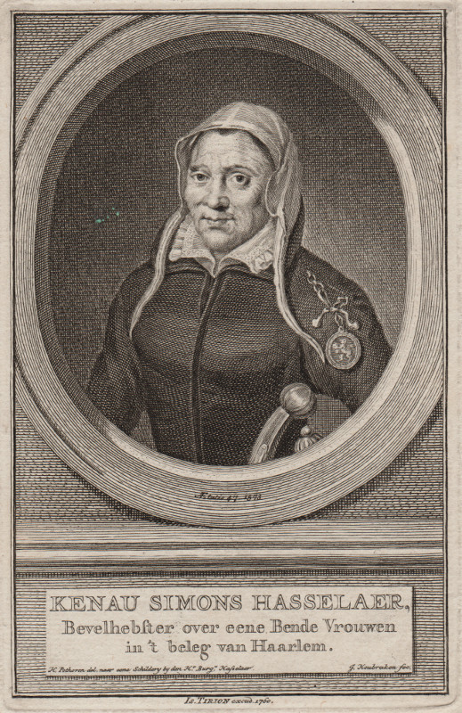 print Kenau Simons Hasselaer, Bevelhebster over eene Bende Vrouwen in ´t beleg van Haarlem by Jacob Houbraken, H. Pothoven