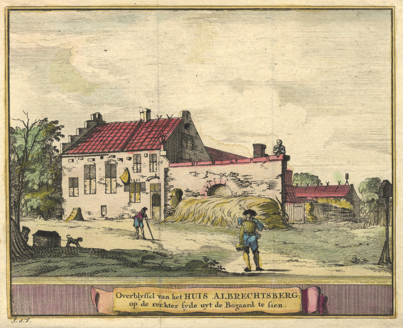 Overblyfsel van het Huis Albrechtsberg; op de rechter syde uyt de Bogaard te sien by J. Schijnvoet, naar R. Roghman