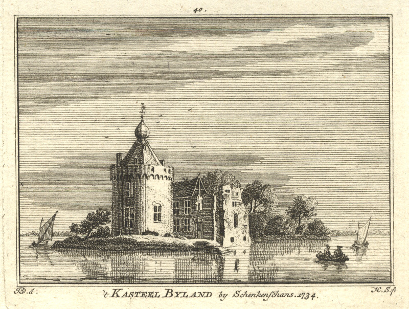 ´t Kasteel Byland by Schenkenschans 1734 by H. Spilman, J. de Beijer