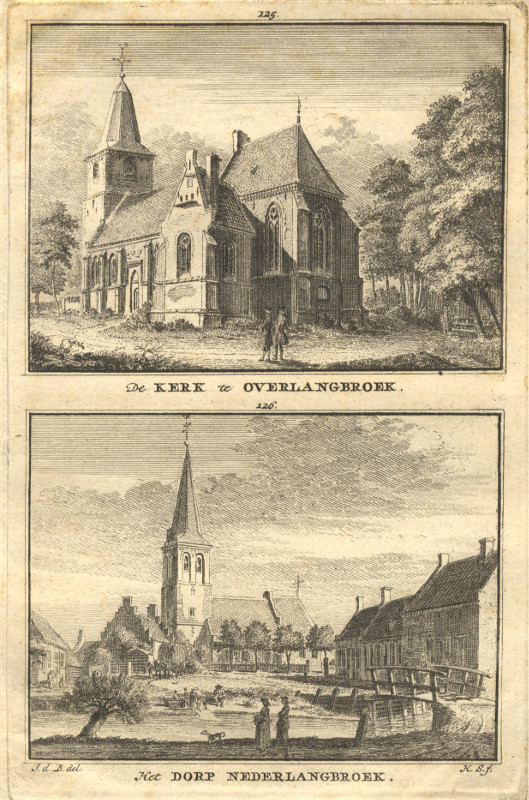 view De Kerk te Overlangbroek, Het Dorp Nederlangbroek by H. Spilman, J. de Beijer