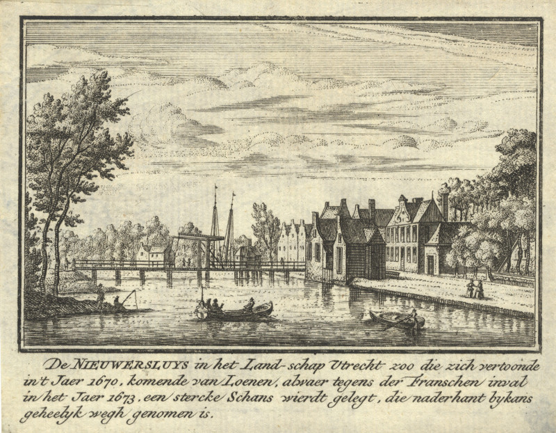 De Nieuwersluis in het Landschap Utrecht zoo die zich vertoonde in ´t Jaer 1670 by J.M. Bregmagher, naar A. Rademaker