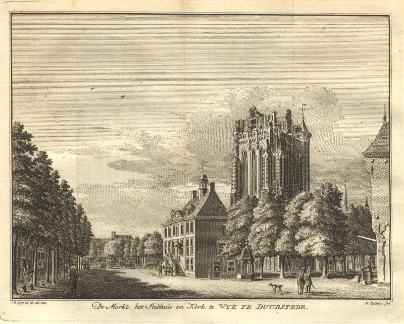 De Markt, het Stadhuis en Kerk te Wyk te Duurstede by H. Spilman, J. de Beijer