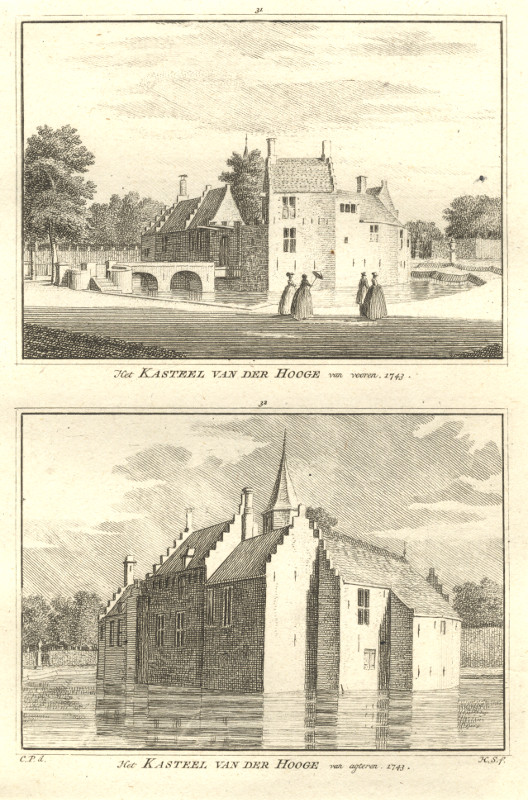 view Het Kasteel van der Hooge van vooren; van agteren. 1743 by H. Spilman, C. Pronk