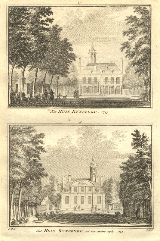 view Het Huis Rynsburg; het Huis Rynsburg van een andere zyde. 1743 by H. Spilman, C. Pronk