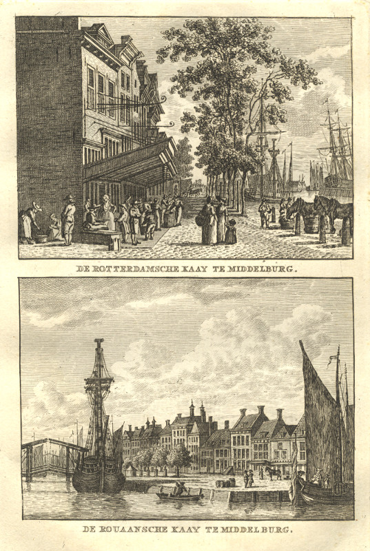 view De Rotterdamsche Kaay te Middelburg; De Rouaansche Kaay te Middelburg by C.F. Bendorp, J. Bulthuis