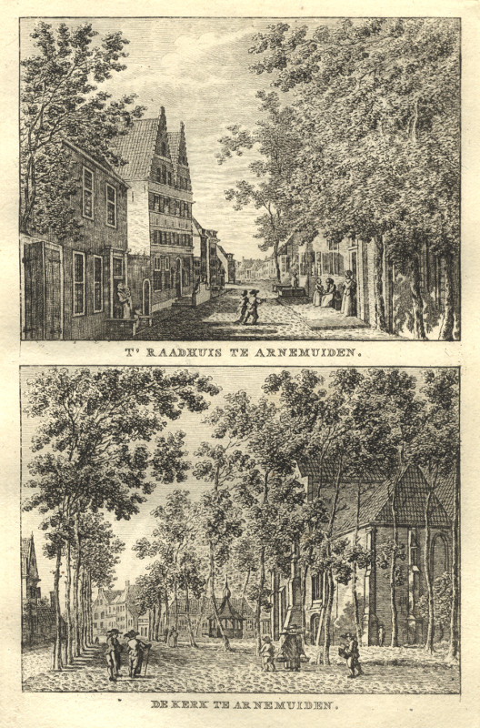 view T´ Raadhuis te Arnemuiden; De kerk te Arnemuiden by C.F. Bendorp, J. Bulthuis