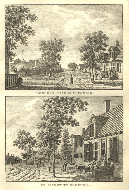 view Domburg naar duin te zien; De markt te Domburg by C.F. Bendorp, J. Bulthuis