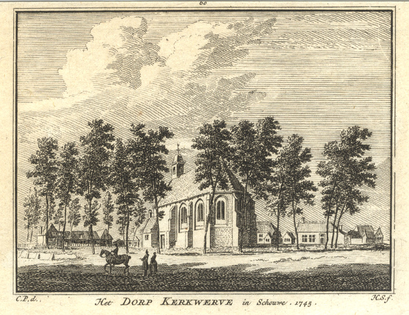Het dorp Kerkwerve in Schouwe 1745 by H. Spilman, C. Pronk