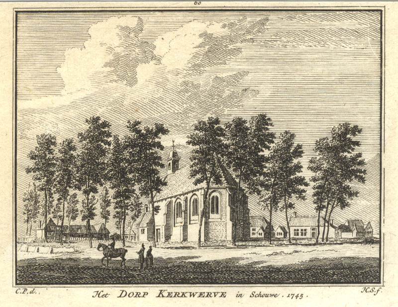 Het dorp Kerkwerve in Schouwe 1745 by H. Spilman, C. Pronk