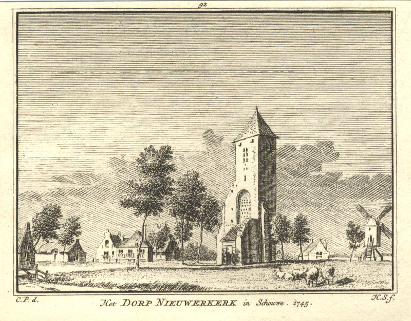 Het Dorp Nieuwerkerk in Schouw 1745 by H. Spilman, C. Pronk