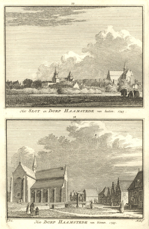view Het Slot en Dorp Haamstede van buiten; Het Dorp Haamstede van binnen. 1745 by H. Spilman, C. Pronk