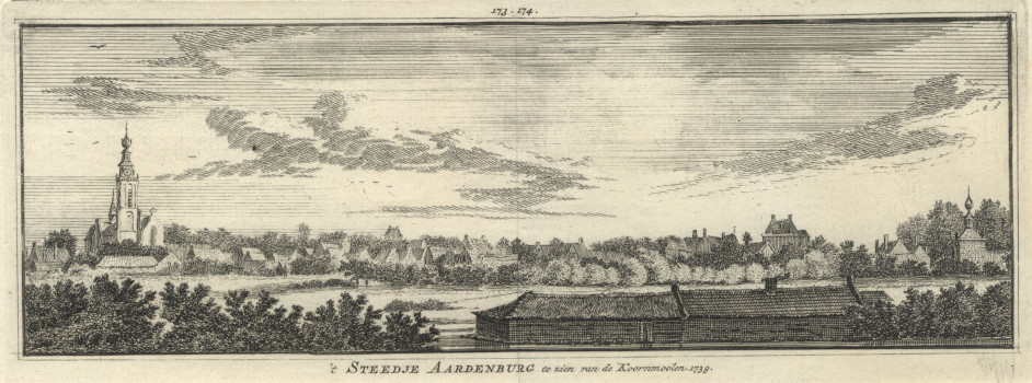 ´t Steedje Aardenburg te zien van de Koornmoolen. 1739 by H. Spilman, A. de Haen